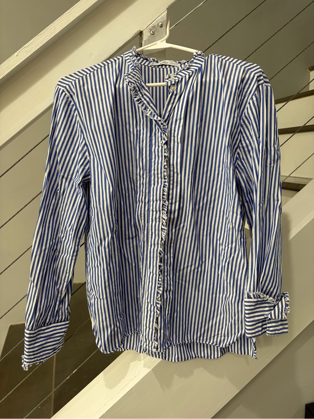 Mango poplin ruffle-neck blouse